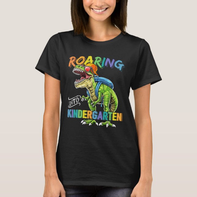 Roaring Kindergarten Dinosaur T - Rex Tillbaka til Shirt (Framsida)
