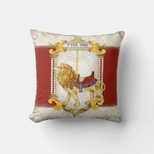 Roaring Lejon Brass Ring, Circus Carousel Vintage Kudde
