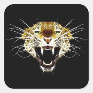 Roaring Leopard Head Cat Fyrkantigt Klistermärke