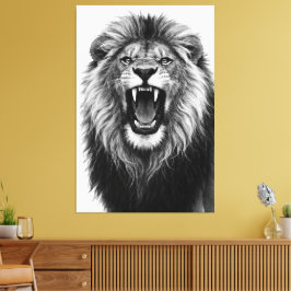 Roaring Lion Black White Powerful Wildlife Art Canvastryck