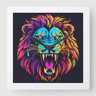 "Roaring Majesty Tiger Ansikte Wall Clock" Fyrkantig Klocka