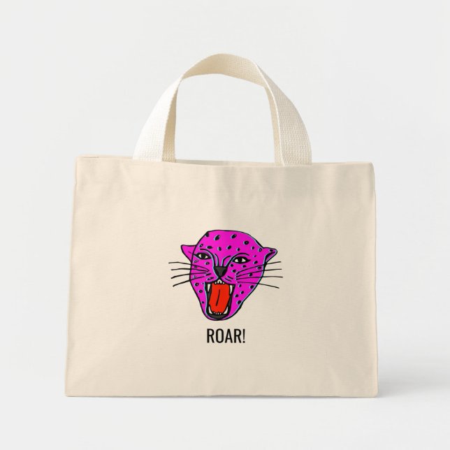 Roaring Panther Tote Bag - Fet Pop Art Stil Mini Tygkasse (Framsidan)