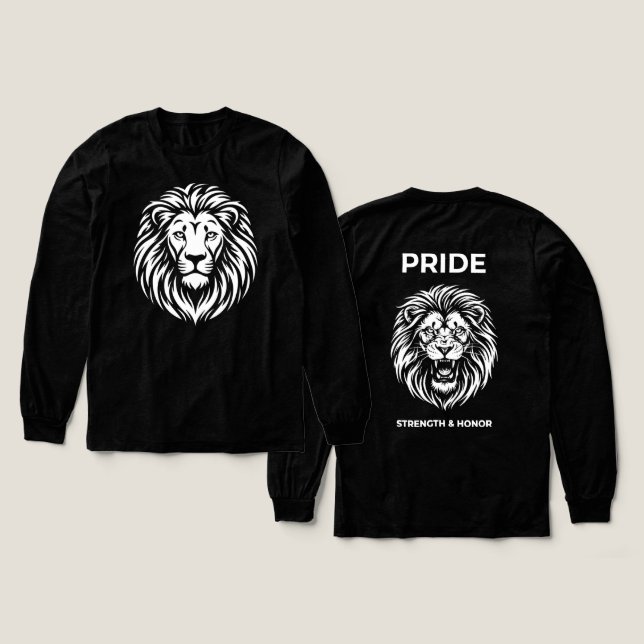 Roaring Pride: Strength & Honor Lion T Shirt (Design framsida och baksida)