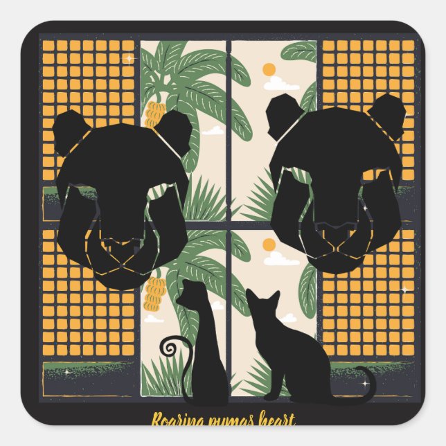 Roaring Puma Hearts Fyrkantigt Klistermärke (Framsida)