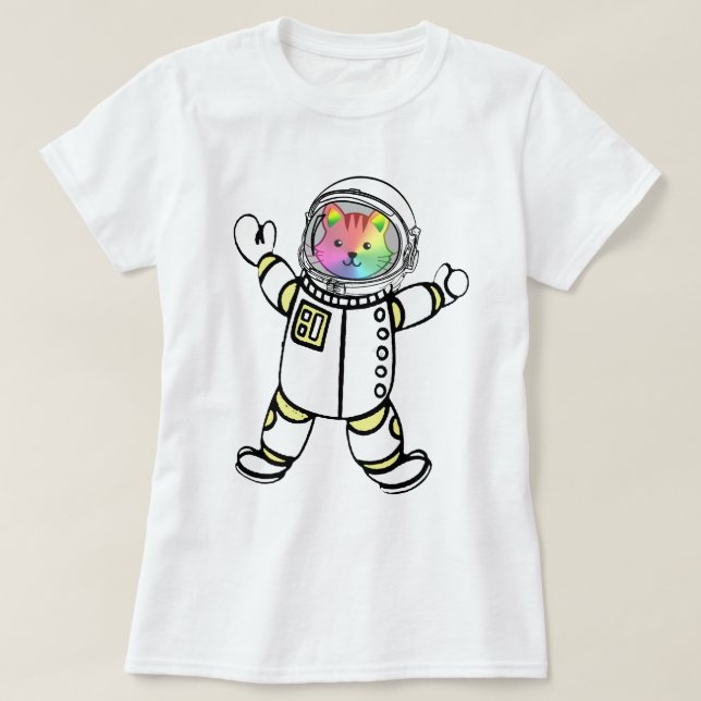 Roaring Rainbow Astro Kattunge Astronaut T Shirt (Design framsida)