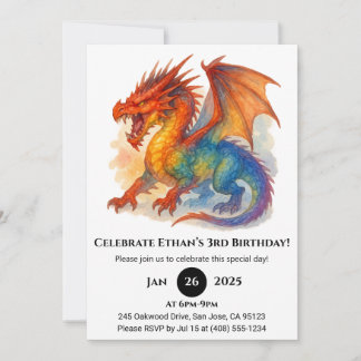 Roaring Rainbow Dragon Birthday Inbjudningar