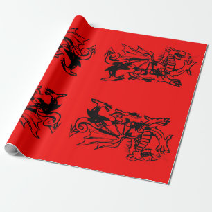 Roaring Red Welsh draon of Wales. Presentpapper