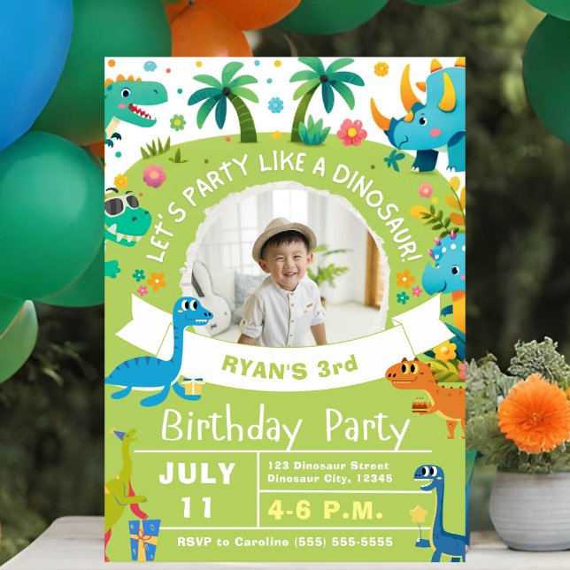 Roaring Roligt Dinosaur-Födelsedagsfest Inbjudningar (Dinosaur Birthday Invitation.)