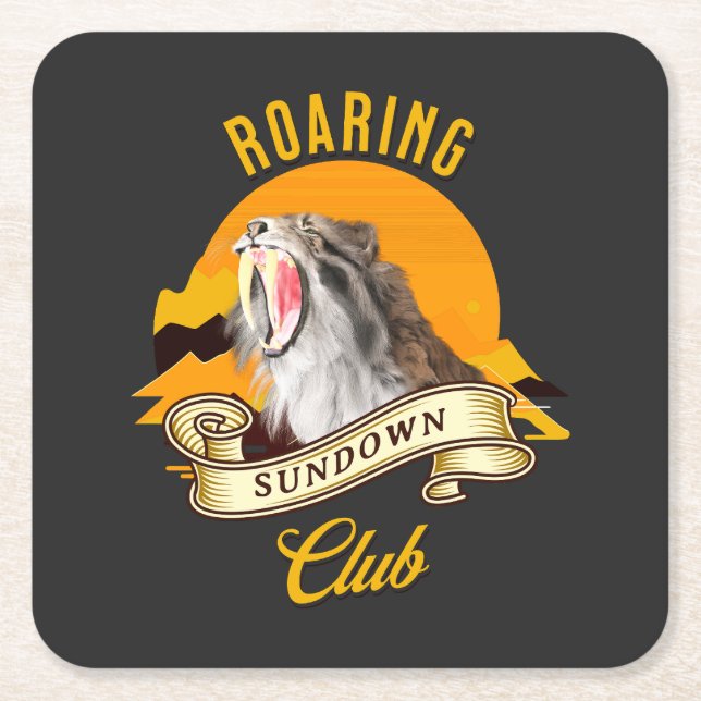 Roaring Sundown Klubb Sabertooth Tiger Underlägg Papper Kvadrat (Framsidan)