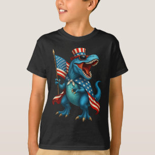 Roaring T Rex Dinosaur 4:e juli American Flagga U Shirt