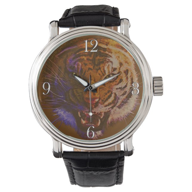 Roaring Tiger Ansikte Big Cat India Wildlife Armbandsur (Framsida)