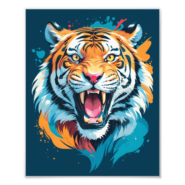 Roaring Tiger Ansikte Fototryck (Framsidan)