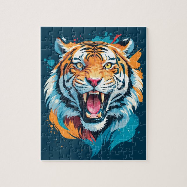 Roaring Tiger Ansikte Pussel (Vertikal)