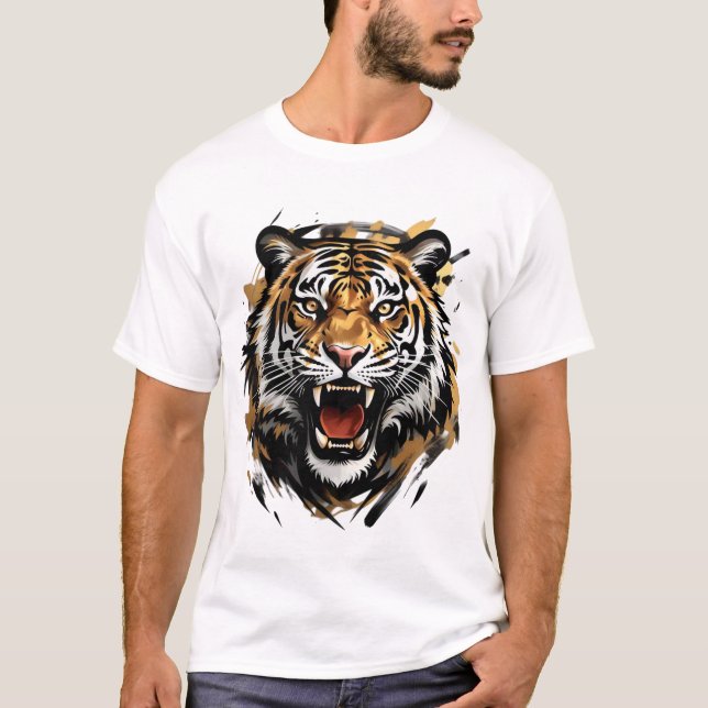 Roaring Tiger Ansikte Vector Illustration T Shirt (Framsida)
