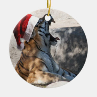 Roaring Tiger med Santa Hat Julgransprydnad Keramik