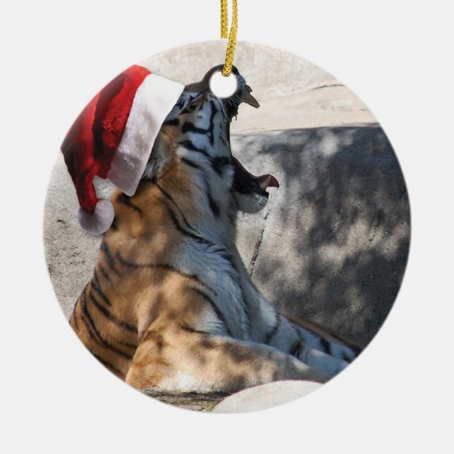 Roaring Tiger med Santa Hat Julgransprydnad Keramik (Framsidan)