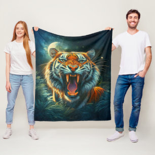 Roaring Tiger Moonlit Jungle Fleecefilt