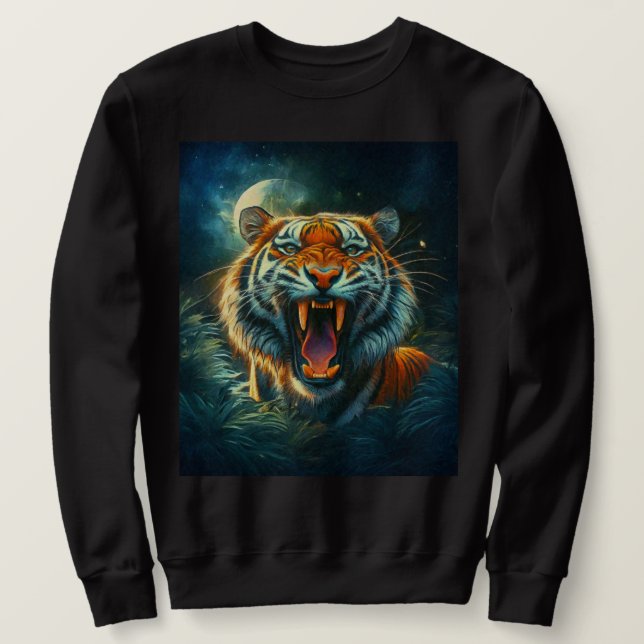 Roaring Tiger Moonlit Jungle Lång Ärmad Tröja (Design framsida)