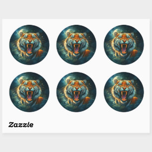 Roaring Tiger Moonlit Jungle Runt Klistermärke