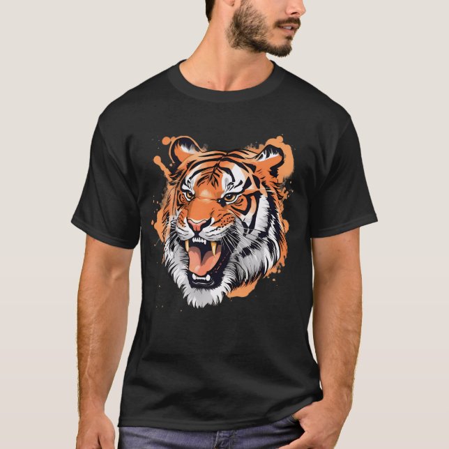 Roaring Tiger Porträtt T Shirt (Framsida)