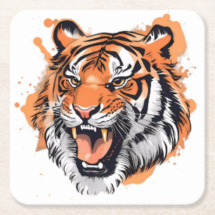 "Roaring Tiger Porträtt." Underlägg Papper Kvadrat