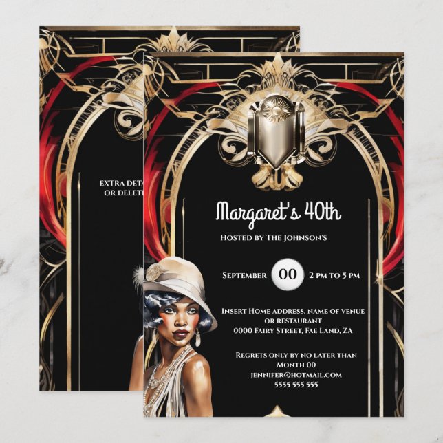 Roaring twenties african american flapper 1920's inbjudningar (Fram/baksida)