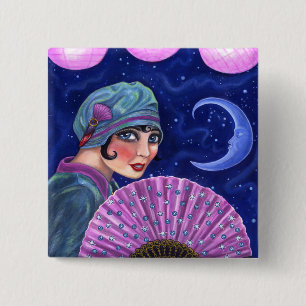 Roaring Twenties Flapper Girl Fläkt Måne Stars Knapp