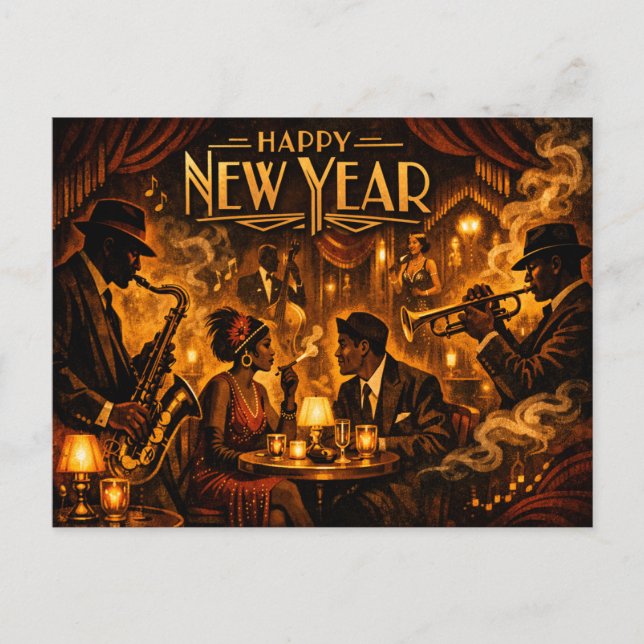 Roaring Twenties Jazz Club New Year Helg Vykort (Framsida)