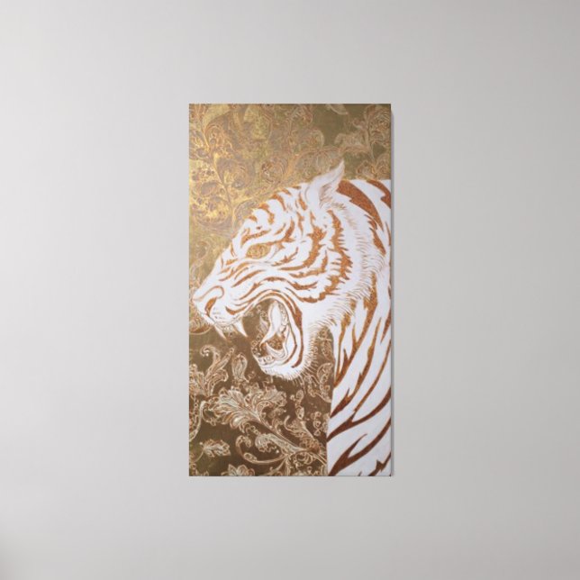 Roaring White Tiger Canvas – Ornate Gold Artwork (Framsida)