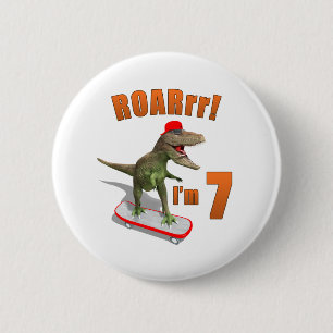 ROARrr I'm 7 Skateboarding T-Rex Kid Birdday Knapp