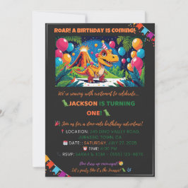 Roarsome Dino Birthday Card – Editable Inbjudningar