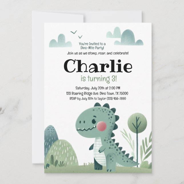 Roarsome Dino Birthday –  Inbjudningar (Framsida)