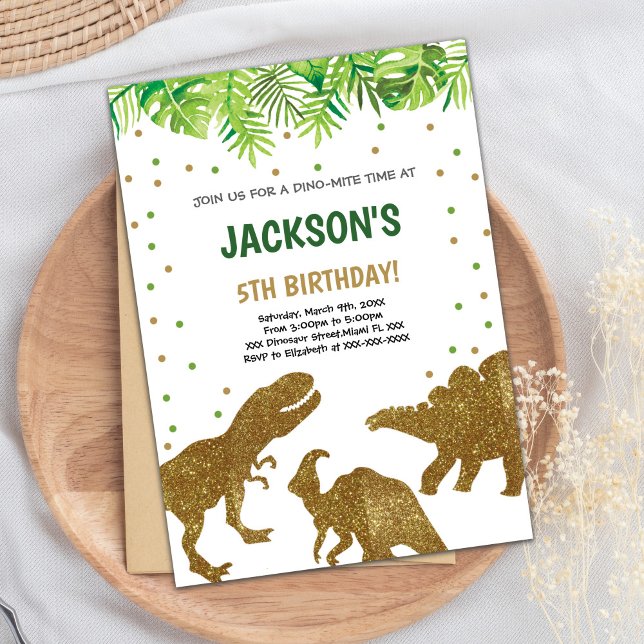 Roarsome Prehistorisk Party-kort Inbjudningar (Brown Glitter Dinosaur Birthday Invitations)