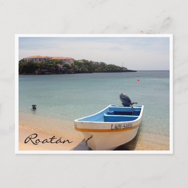 roatán-båt vykort (Framsida)