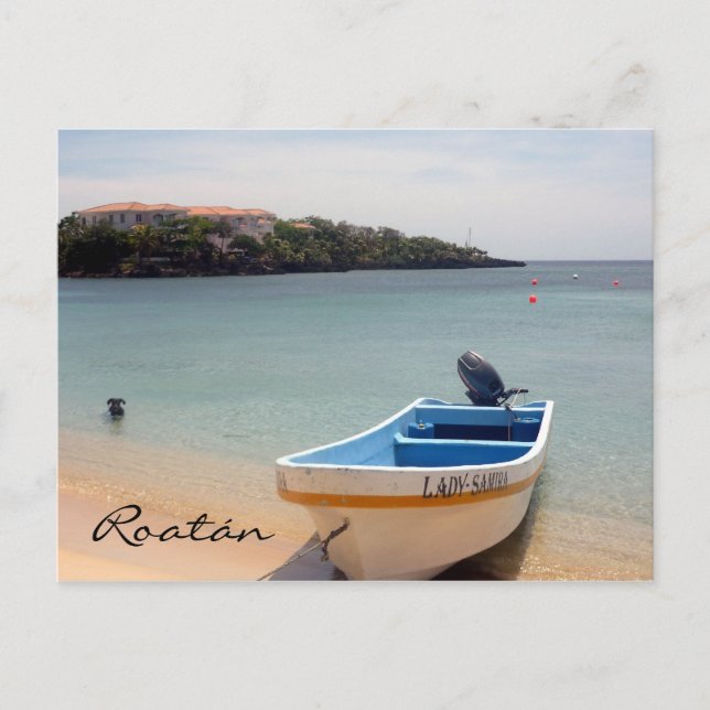 roatán-båt vykort (Framsida)