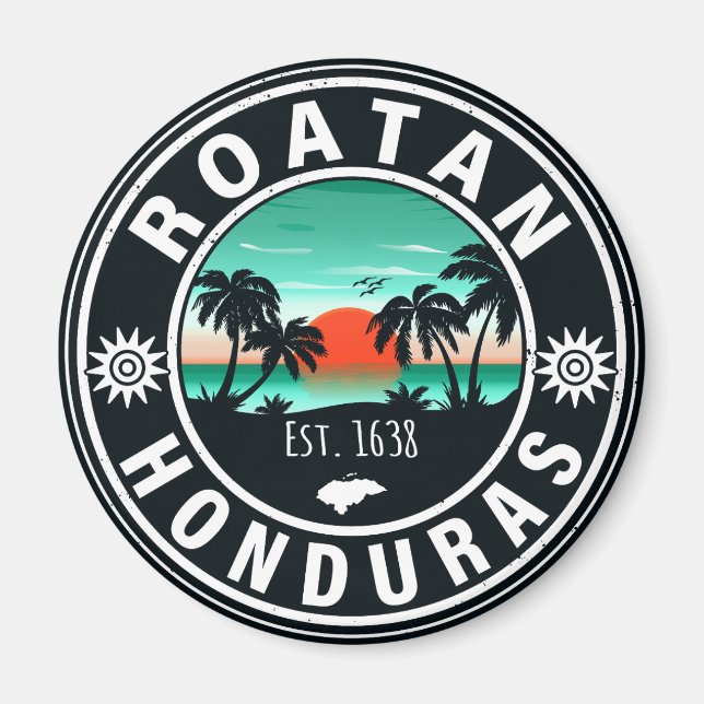 Roatán Honduras Island Retro Sunset Souvenirs 80-t Magnet (Framsidan)