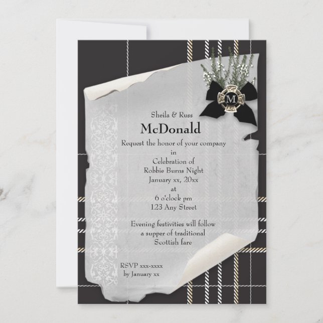 Robbie Burns Black Tartan Inbjudningar (Framsida)