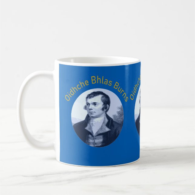 Robbie Burns - Oidhche Bhlas Burns Yellow Text Kaffemugg (Vänster)