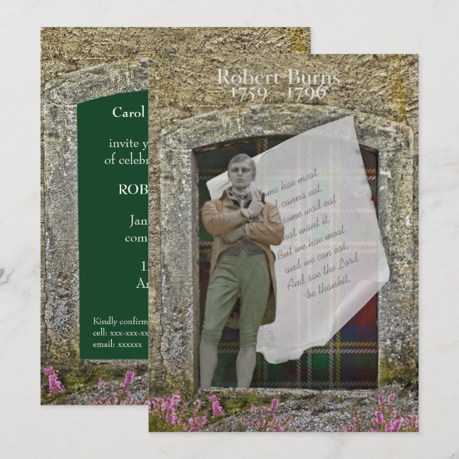 Robbie Burns Old Stone och Heather Inbjudningar (Fram/baksida)