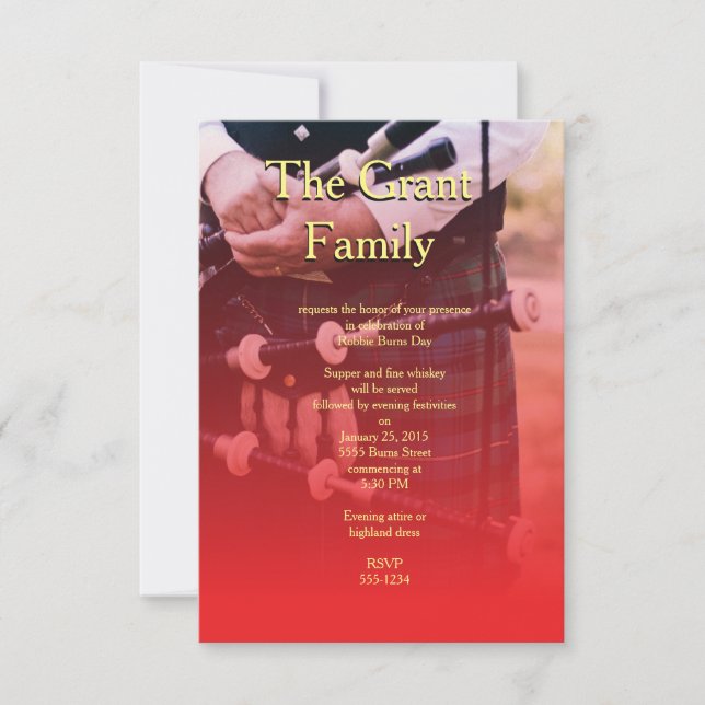 Robbie Burns Scotland Sentimental Party-inbjudan Inbjudningar (Framsida)