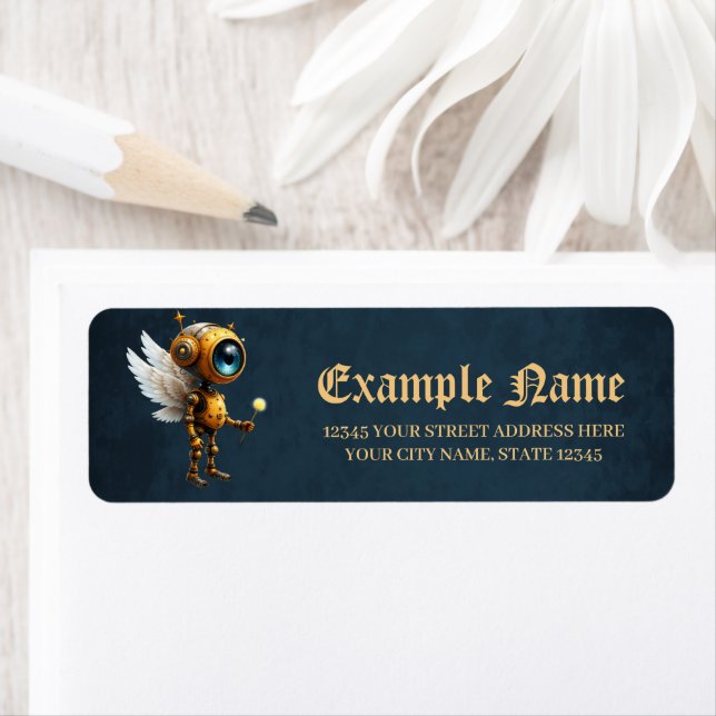Robby the Winged Timekeeper – Wings of Time Serie  Returadress Etikett (Insitu)