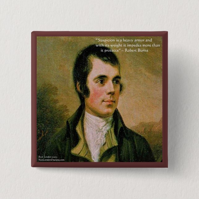 Robert Burns & Berömd misstänksamhets-citat Knapp (Framsida)