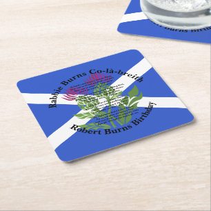 Robert Burns Birthday Dikt Thistle Flagga Underlägg Papper Kvadrat