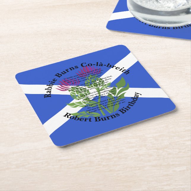 Robert Burns Birthday Dikt Thistle Flagga Underlägg Papper Kvadrat (Vinklad)