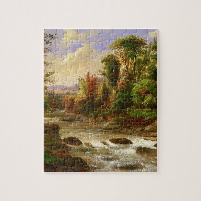 Robert Duncanson för flod för höstnedgångskog öde Pussel (Vertikal)