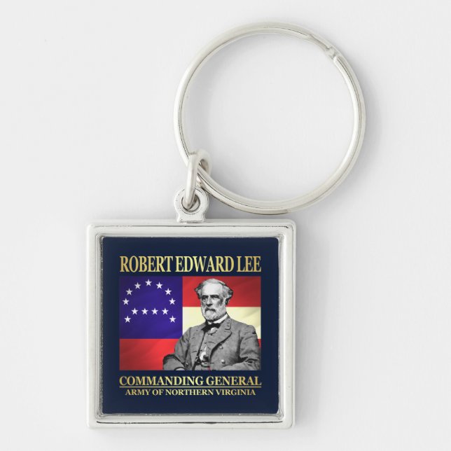 Robert E Lee (generalbefälhavare) Fyrkantig Silverfärgad Nyckelring (Framsidan)