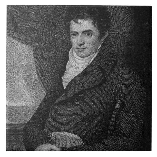 Robert Fulton (1765-1815) som inristas av George, Kakelplatta (Framsidan)