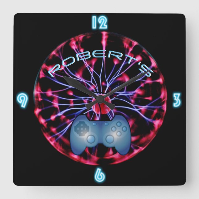 ROBERT - GAMERS Gaming Den Room Clock neon Fyrkantig Klocka (Framsida)