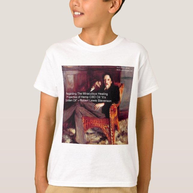 Robert Louis Stevenson & Quote CBD är Golden Oil Tee Shirt (Framsida)