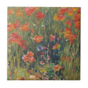 Robert Vonnoh Röda vallmo 1888 Impressionistisk ko Kakelplatta